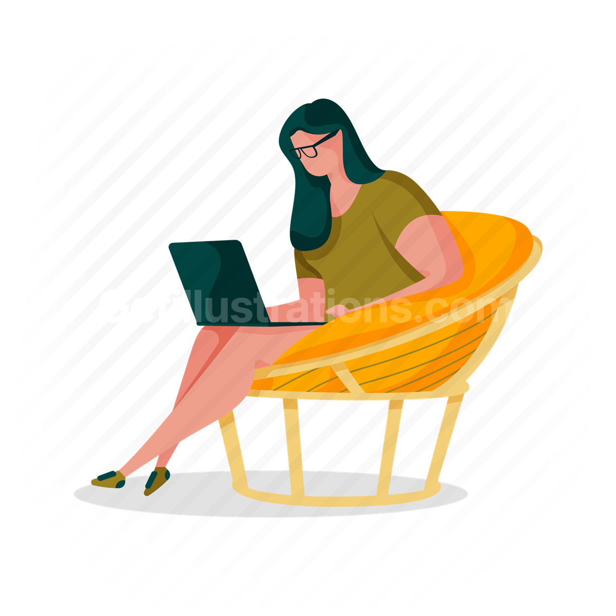 woman, computer, chair, laptop, sit